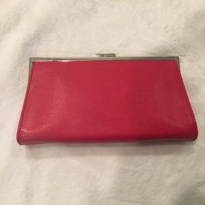 Ralph Lauren beautiful red leather clutch silver accents clasp